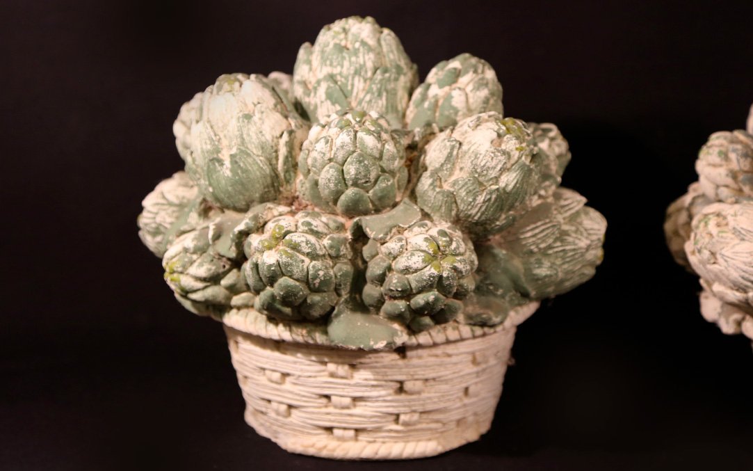 Decorative Artichokes, 1940s, Painted Cement-photo-2