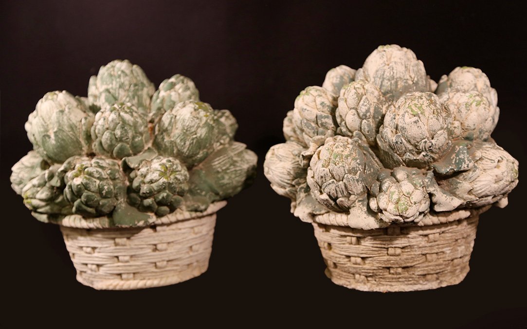 Decorative Artichokes, 1940s, Painted Cement