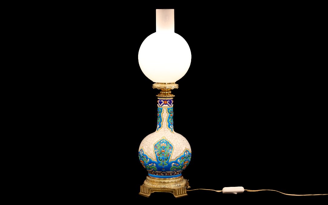 Longwy Earthenware And Bronze Lamp-photo-2