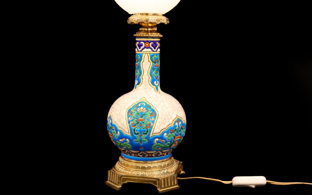 Longwy Earthenware And Bronze Lamp-photo-3