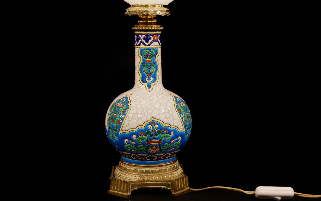 Longwy Earthenware And Bronze Lamp-photo-1
