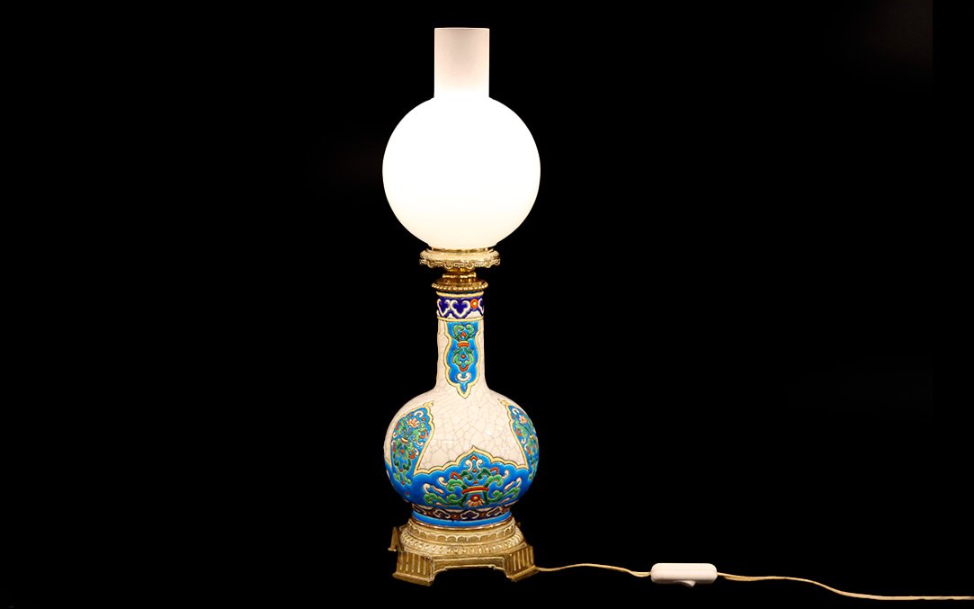 Longwy Earthenware And Bronze Lamp-photo-2