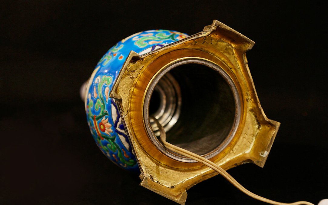 Longwy Earthenware And Bronze Lamp-photo-3