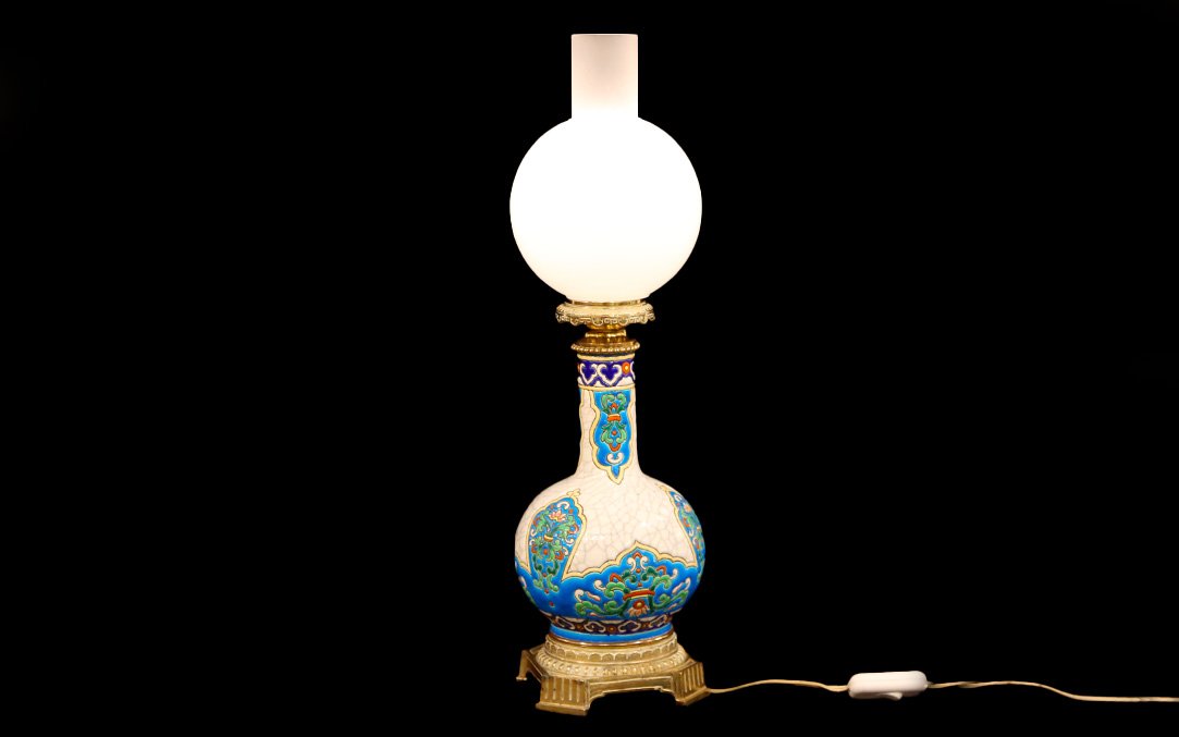 Longwy Earthenware And Bronze Lamp