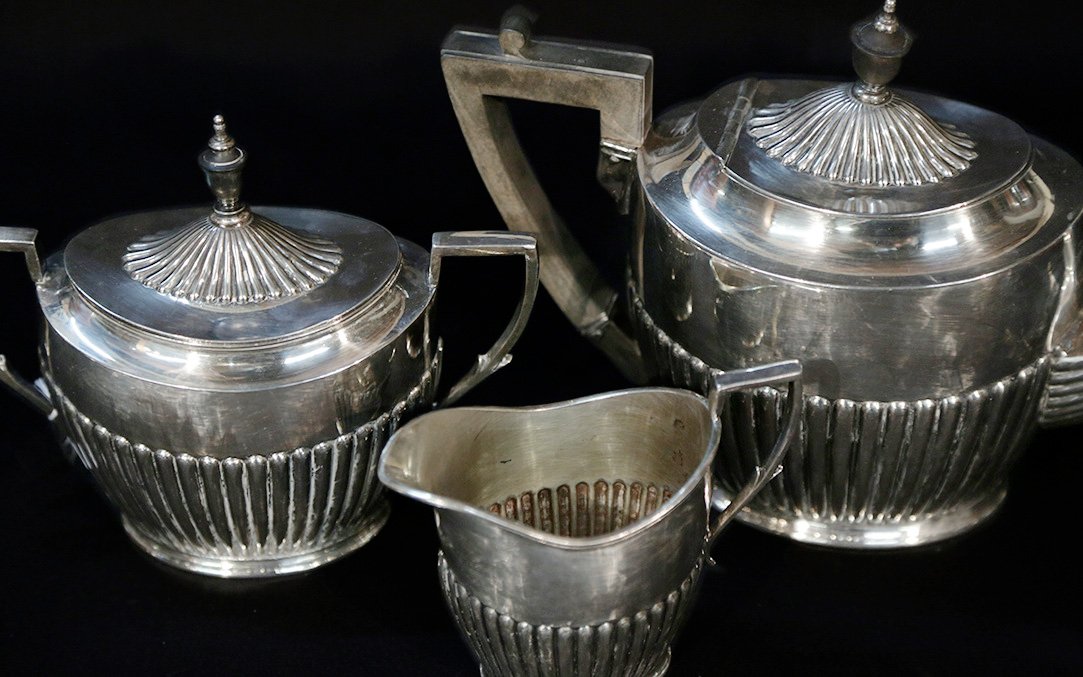 Silver-plated Metal Tea Set, England, 19th Century-photo-3