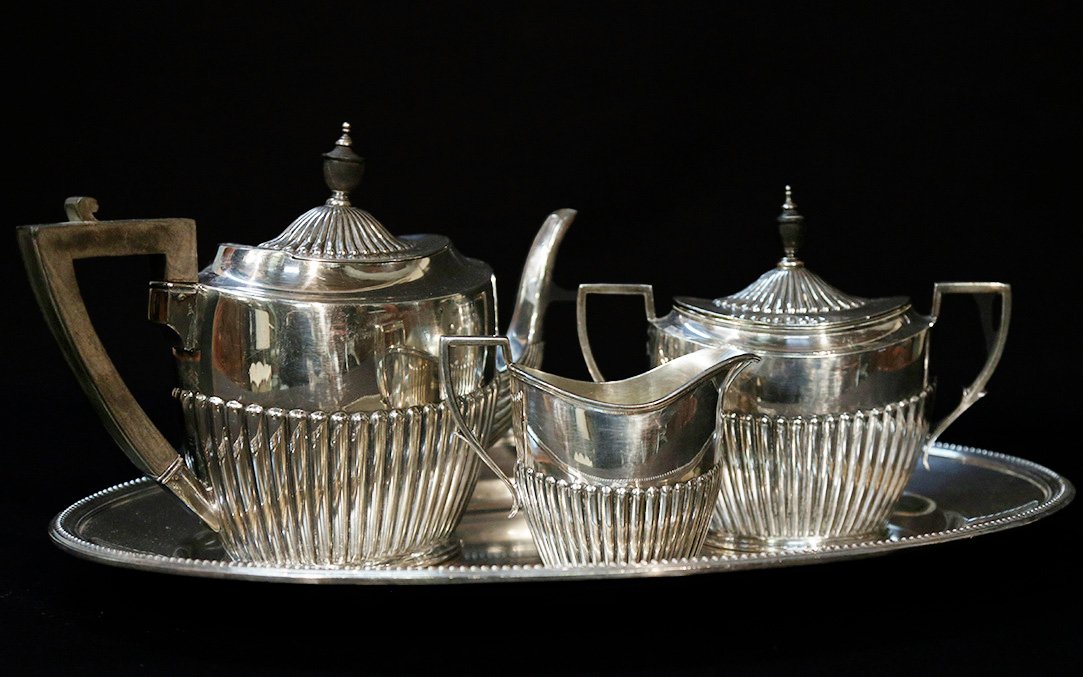 Silver-plated Metal Tea Set, England, 19th Century