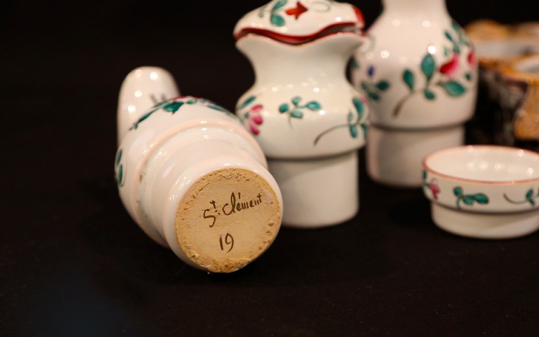  Vinegar And Oil Cruets, Saint-clément Earthenware, 19th Century-photo-2
