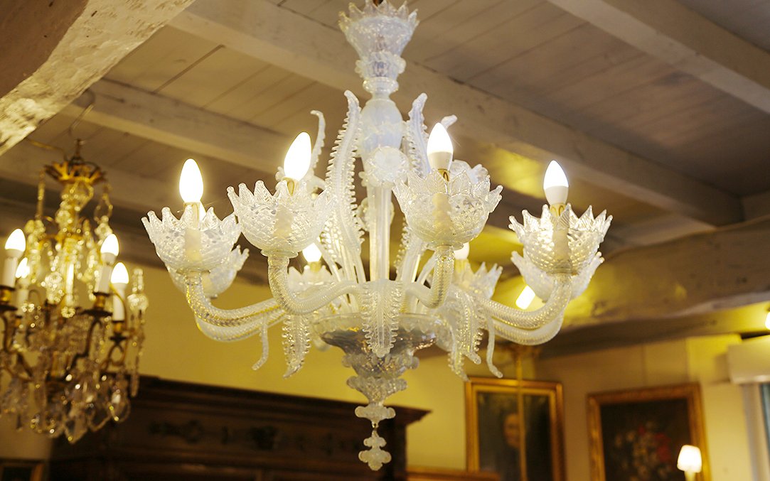 Murano Chandelier, Bluish, Early 20th Century -photo-2