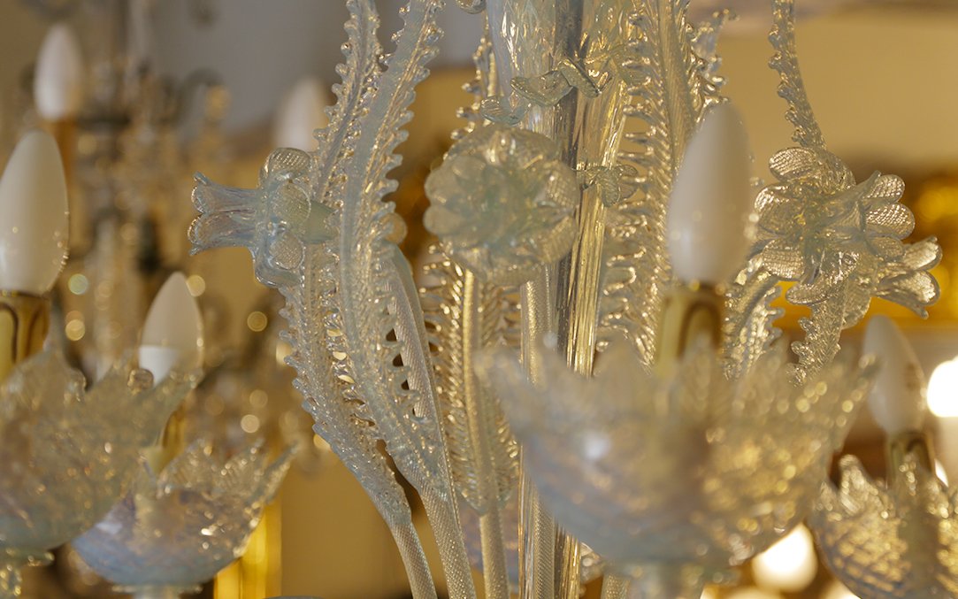Murano Chandelier, Bluish, Early 20th Century -photo-3
