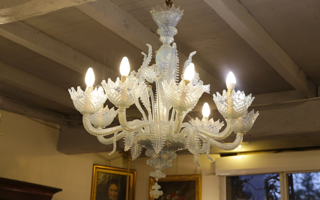 Murano Chandelier, Bluish, Early 20th Century -photo-8