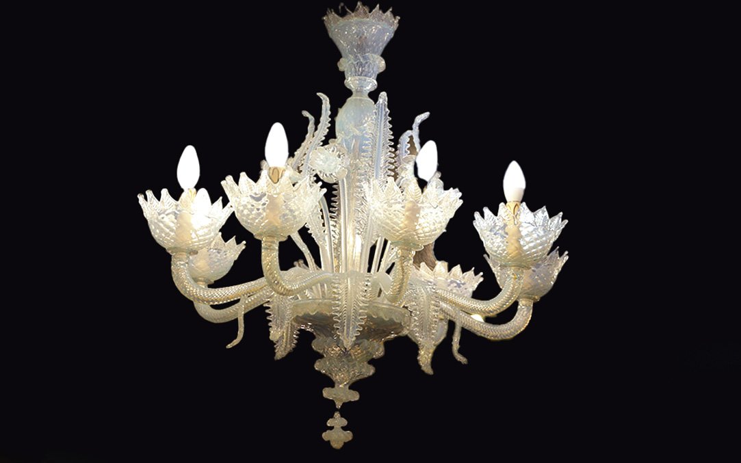 Murano Chandelier, Bluish, Early 20th Century 