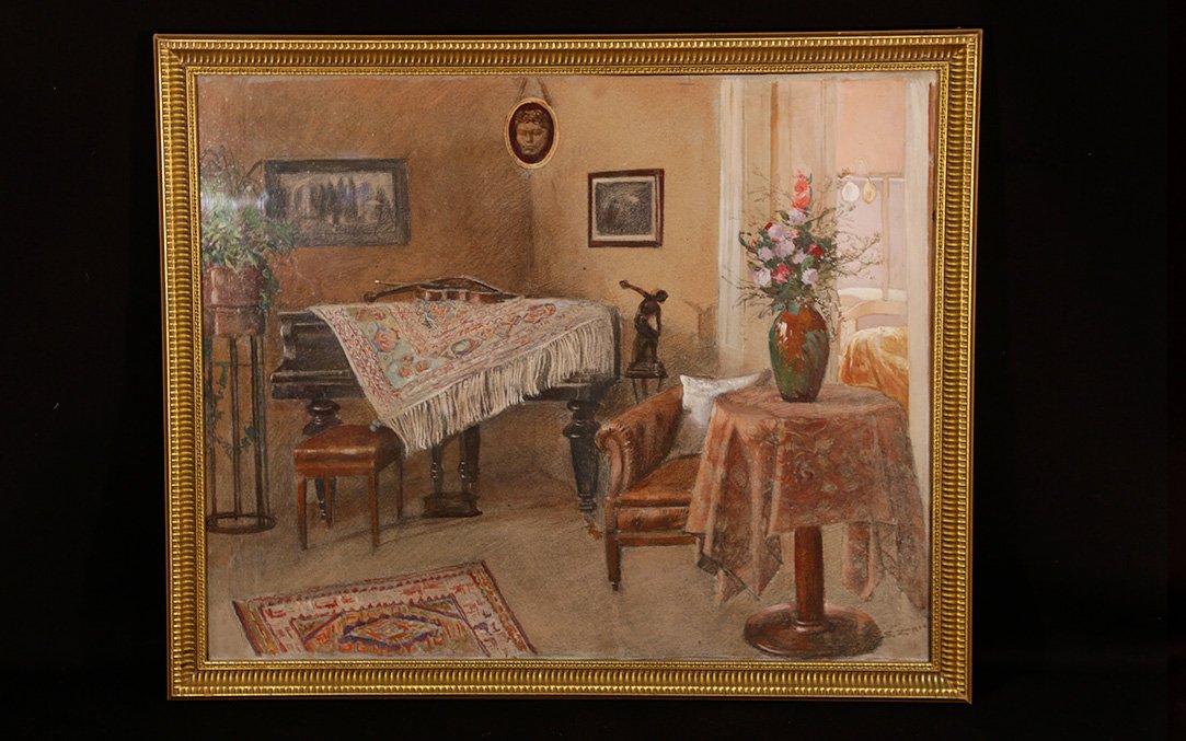 Vue d'intérieur, technique mixtes, XIXe-photo-2