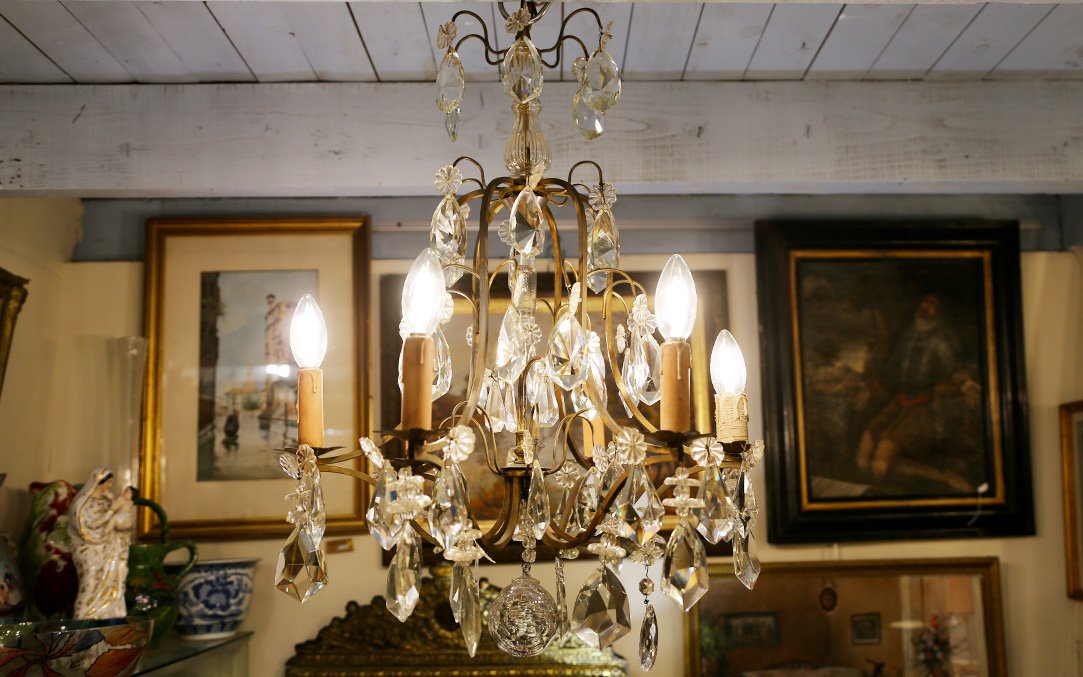 lustre à pampilles, cristal et bronze, XIXème siècle -photo-2