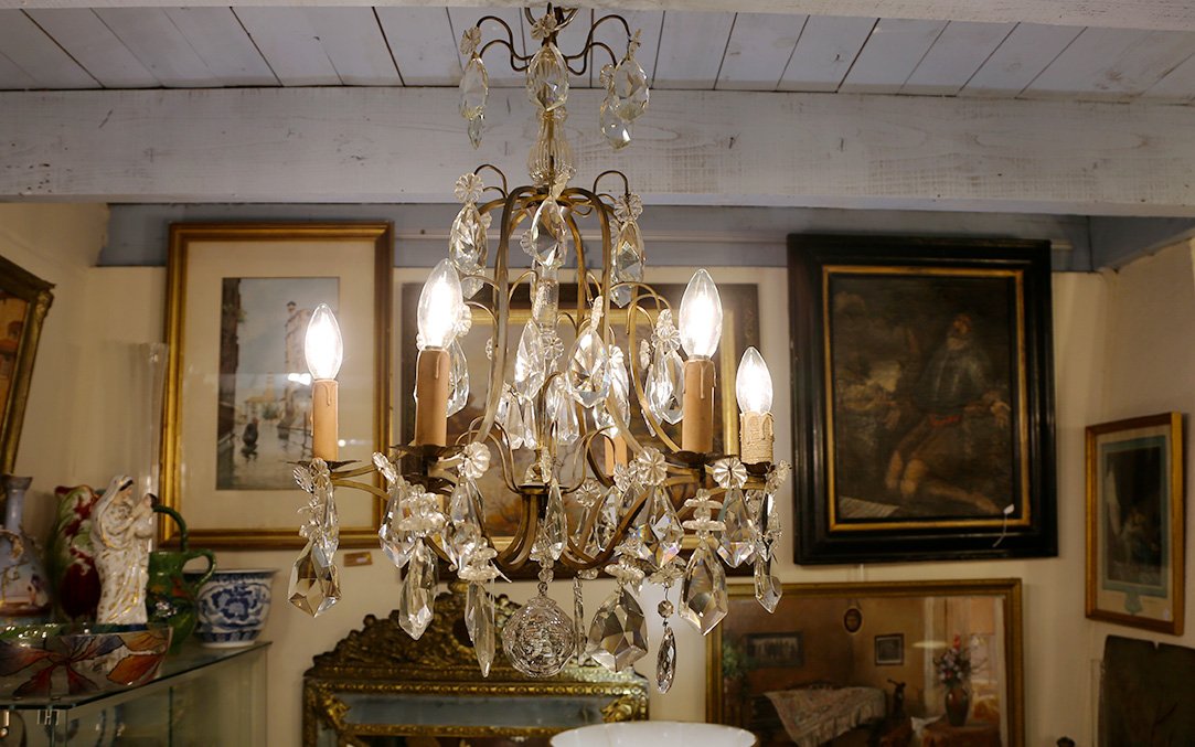 lustre à pampilles, cristal et bronze, XIXème siècle -photo-3