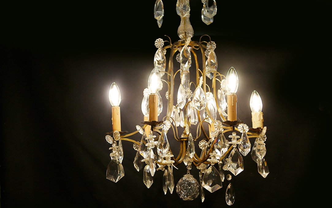lustre à pampilles, cristal et bronze, XIXème siècle -photo-4