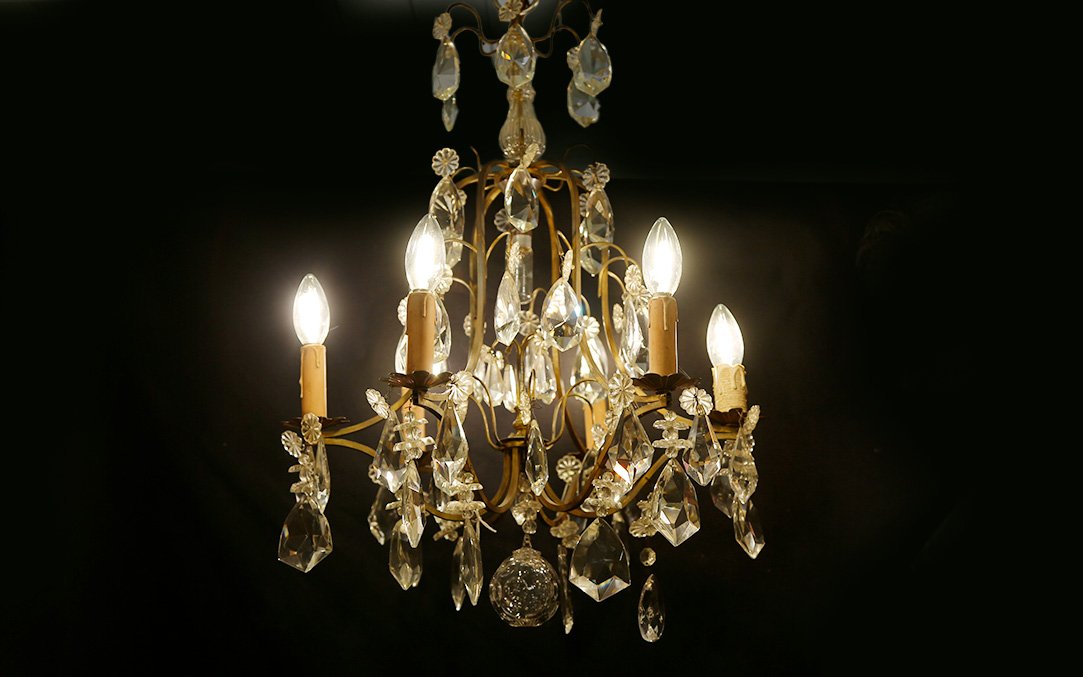 lustre à pampilles, cristal et bronze, XIXème siècle -photo-1