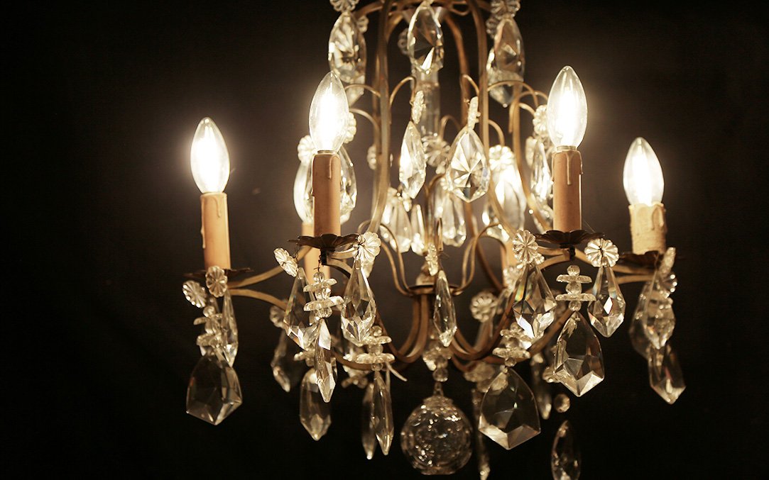 lustre à pampilles, cristal et bronze, XIXème siècle -photo-3