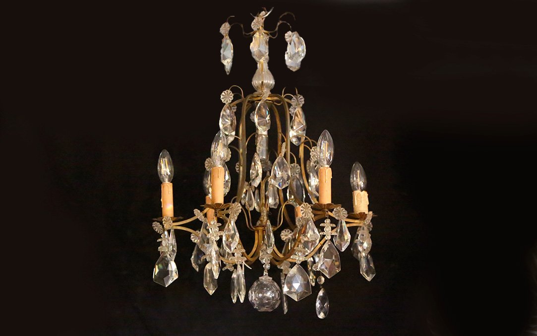 lustre à pampilles, cristal et bronze, XIXème siècle 