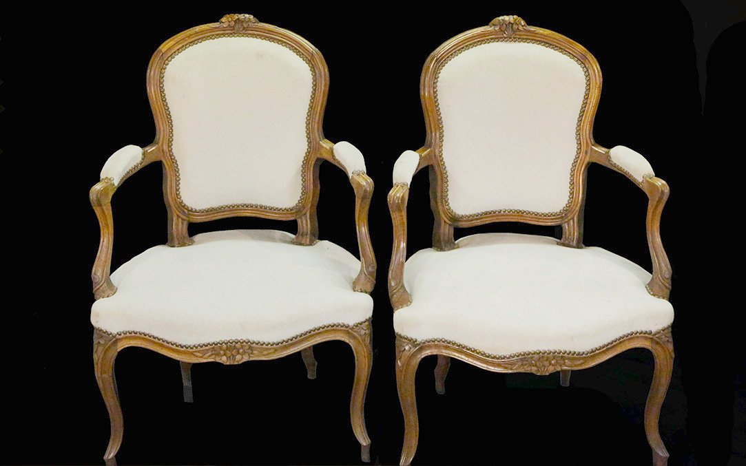 Paire de fauteuils cabriolets Louis XV-photo-1