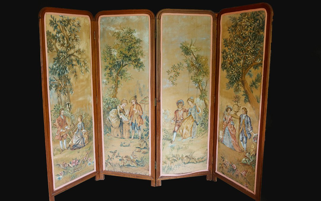 Painted Folding Screen, 19th Century 