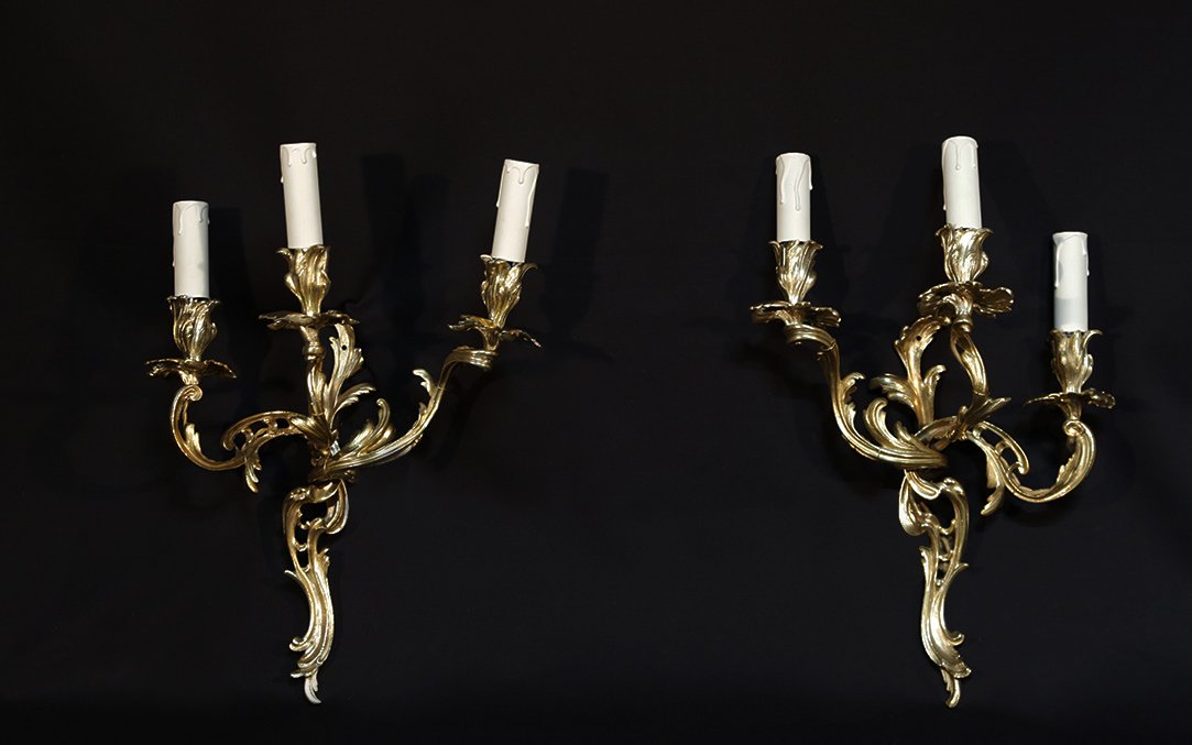 Appliques Style Louis XV, électrifiées, XIXe siècle -photo-2