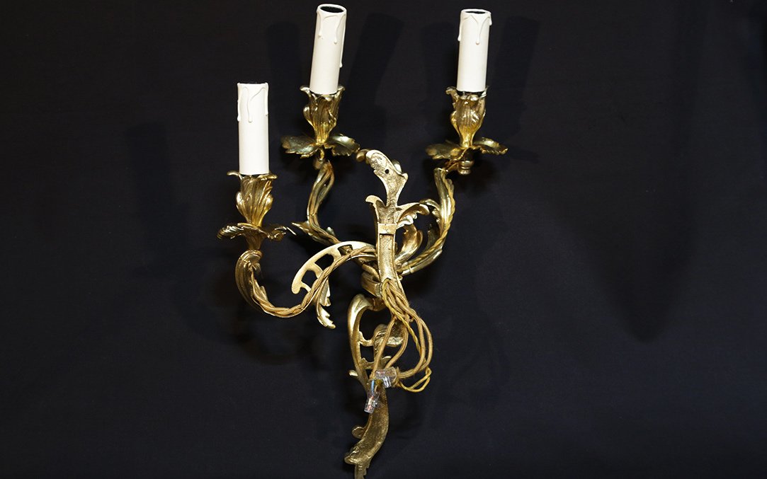 Appliques Style Louis XV, électrifiées, XIXe siècle -photo-3
