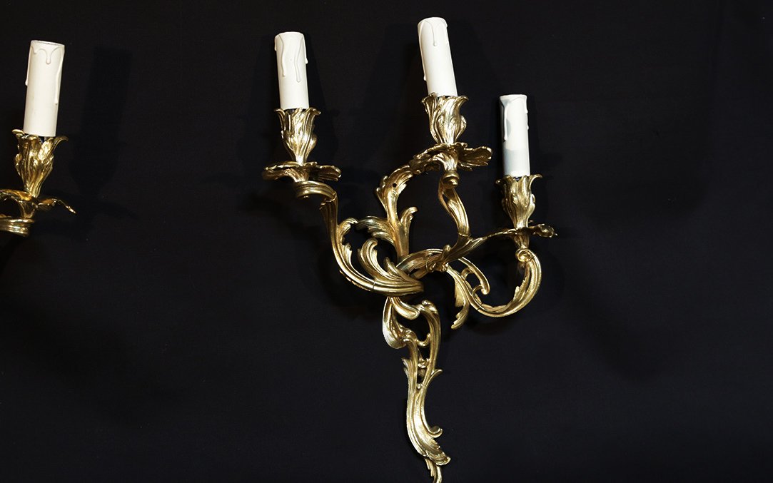 Appliques Style Louis XV, électrifiées, XIXe siècle -photo-1