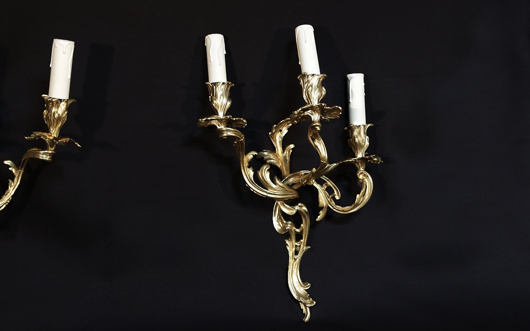 Appliques Style Louis XV, électrifiées, XIXe siècle -photo-2