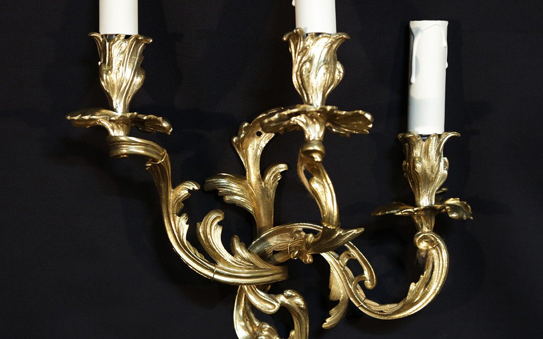 Appliques Style Louis XV, électrifiées, XIXe siècle -photo-3