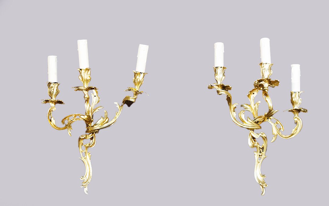Appliques Style Louis XV, électrifiées, XIXe siècle 
