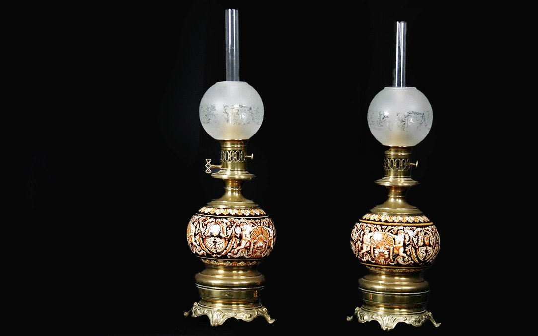Paire de lampes Gien, électrifiées, XIXème  -photo-2