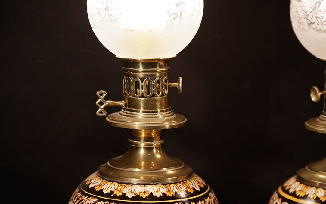 Paire de lampes Gien, électrifiées, XIXème  -photo-3