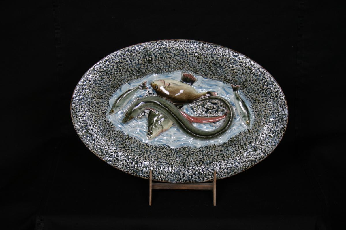 Plate Barbotine Style Of Palissy, XIXth Century