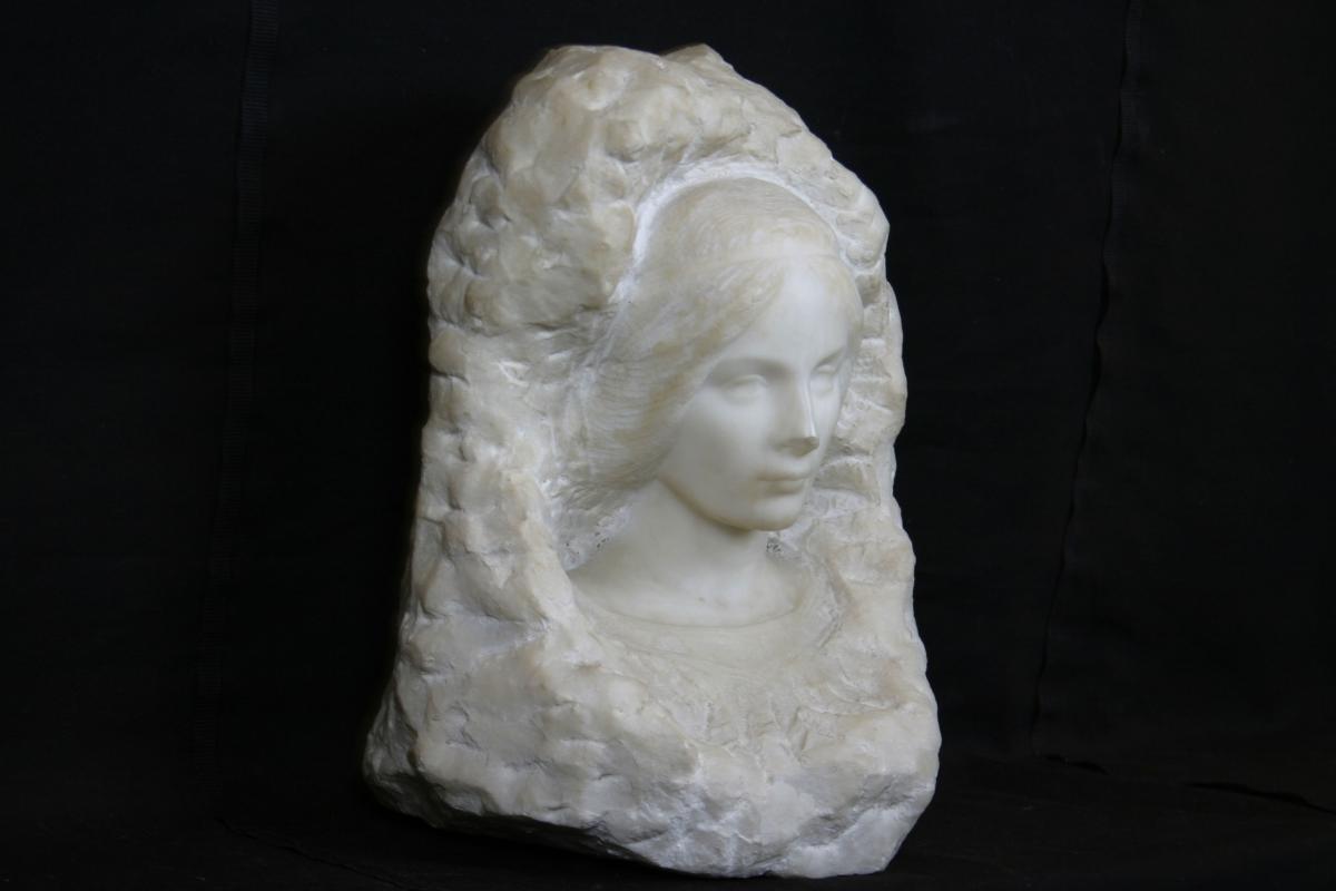 Woman In Face, White Marble, Early Twentieth-photo-1