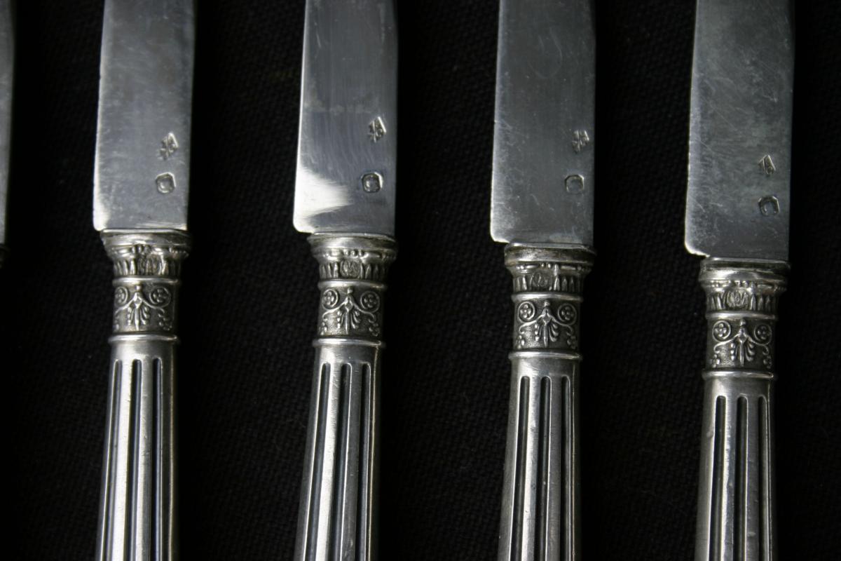 12 Dessert Knives Silver Thicket And Lame In Sterling Silver-photo-2