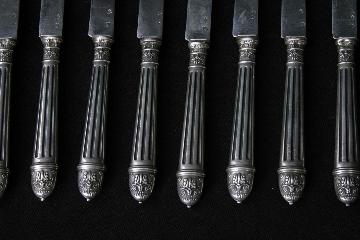 12 Dessert Knives Silver Thicket And Lame In Sterling Silver-photo-3