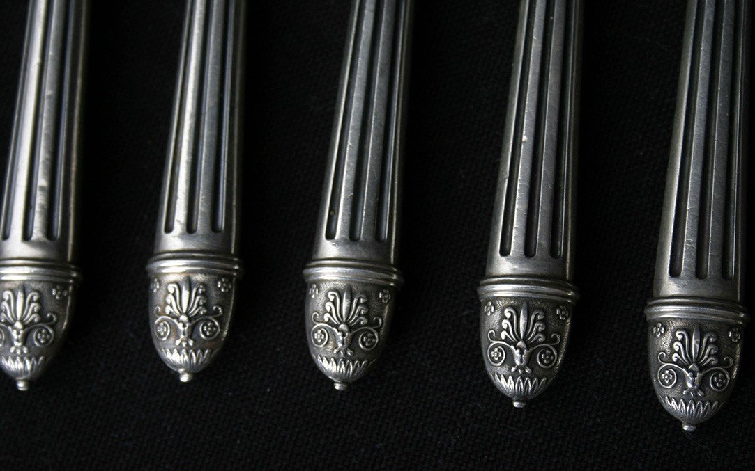 12 Dessert Knives Silver Thicket And Lame In Sterling Silver-photo-1