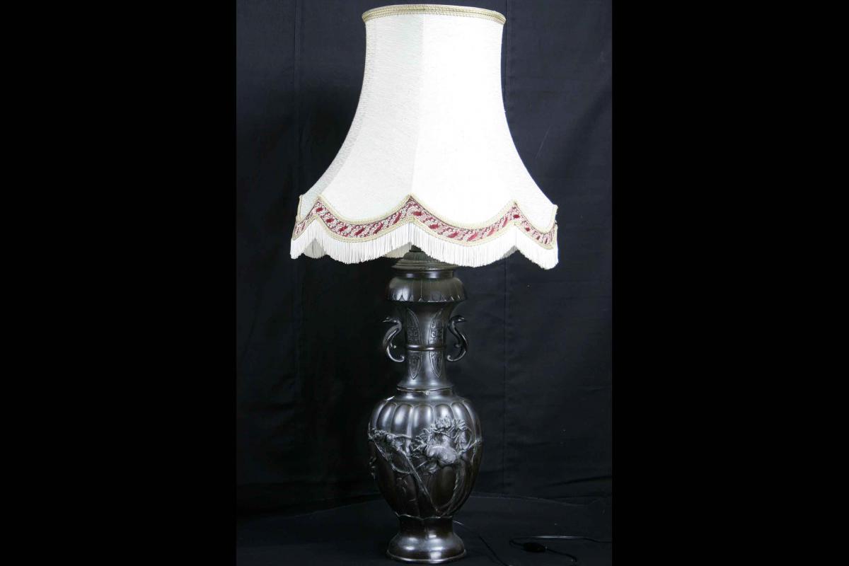 Large Chinese Bronze Lamp-photo-3