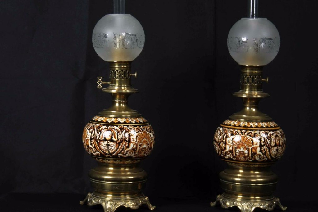 Paire De Lampes Gien électrifiées, XIXème Siècle-photo-2