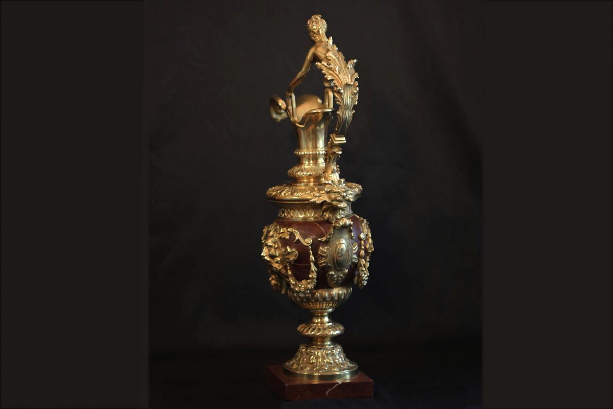 Great Ewer In Gilt Bronze And Marble, Napoleon III-photo-5