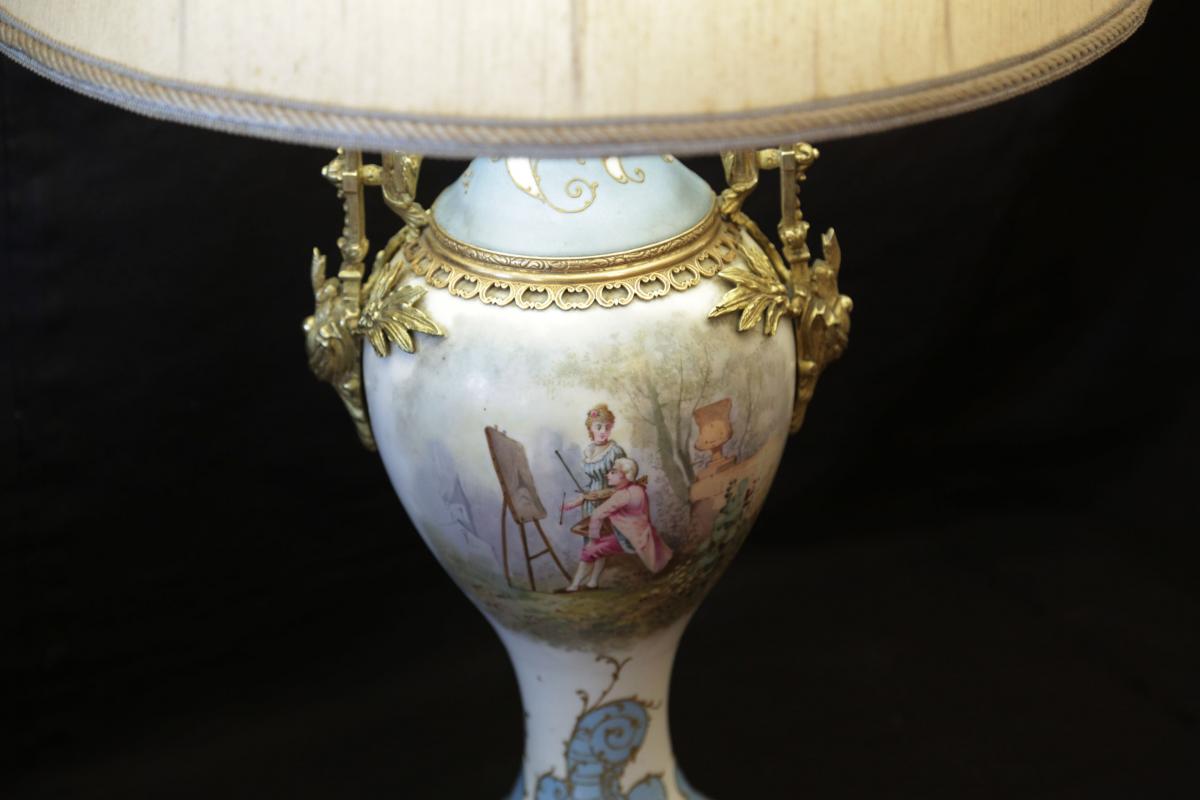 Porcelain Lamp And Bronze Chiselled Art Nouveau-photo-2