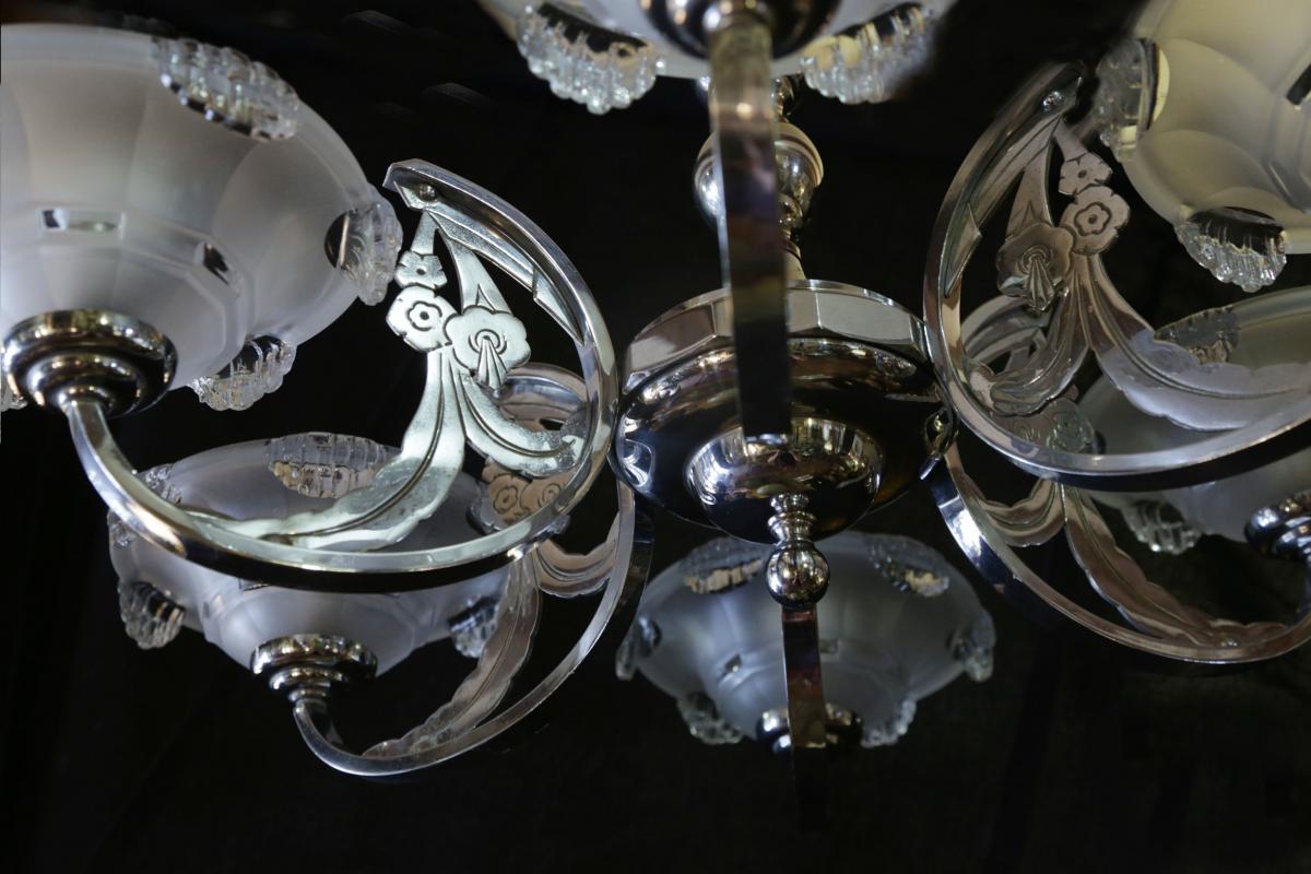 Art Deco Chandelier, Chrome, 6 Lights-photo-2