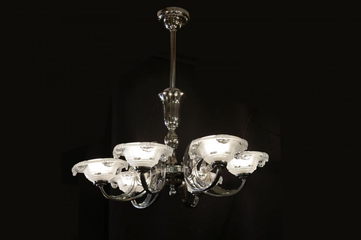 Art Deco Chandelier, Chrome, 6 Lights-photo-7