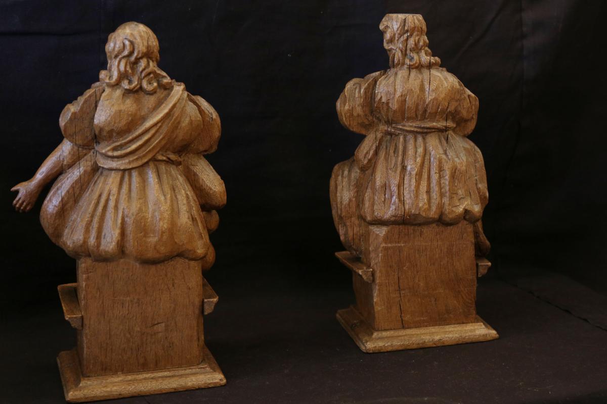 Pair Of Wooden Statues, 18th Century-photo-4