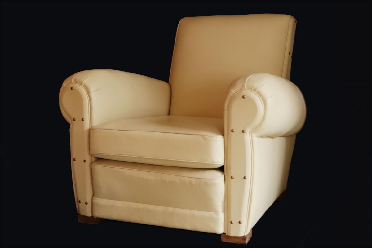Club Chair, Full Grain Leather Beige, 30s-photo-4