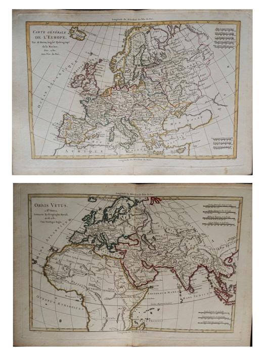 Pair Of Maps Of Europe From XVIIIth Century Cartographer R. Bonne