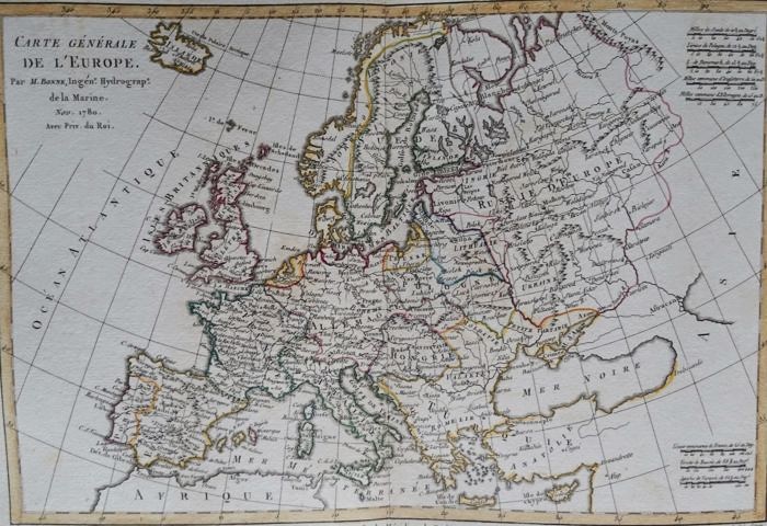 Pair Of Maps Of Europe From XVIIIth Century Cartographer R. Bonne-photo-4