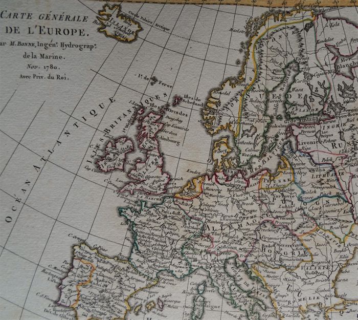 Pair Of Maps Of Europe From XVIIIth Century Cartographer R. Bonne-photo-1