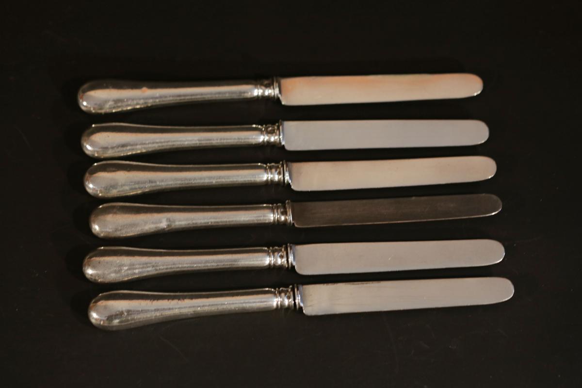 6 Dessert Knives In Sterling Silver Filled-photo-4