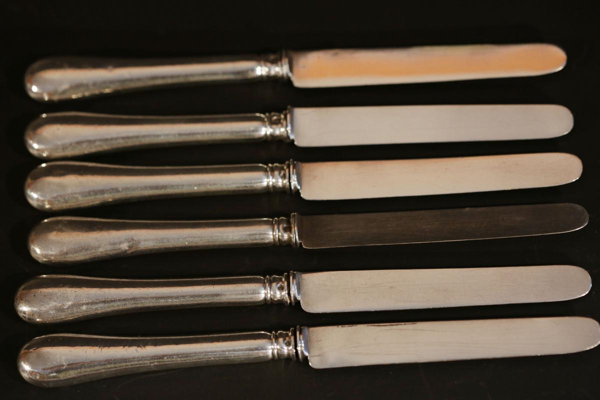 6 Couteaux à Dessert En Argent Massif Fourrés -photo-1